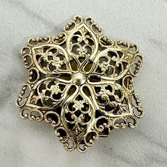 Vintage German Ornate Floral Gold Tone Dress Scarf Clip Filigree ✨ - Picture 1 of 11